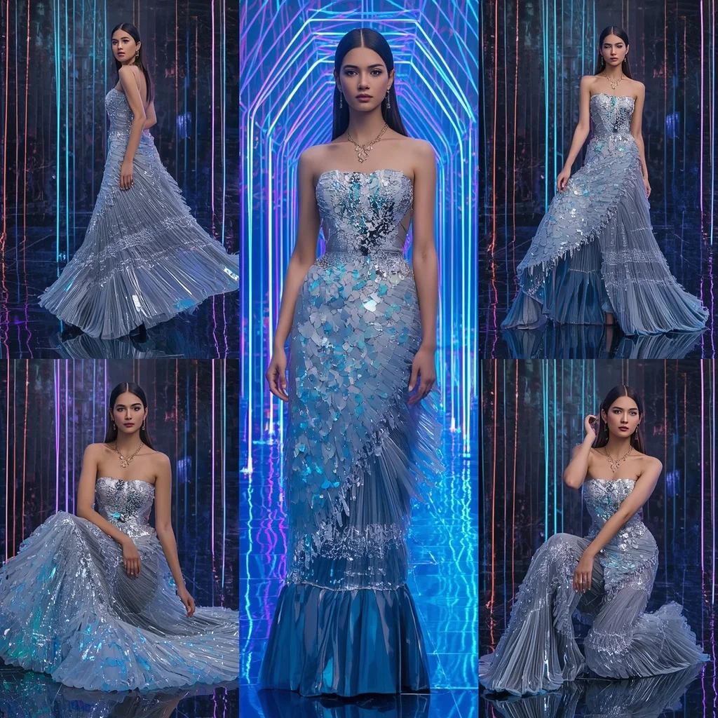 Prism Storm Couture Saree with Digital Laser Infinity Sanctuary | Gemini Ai Saree Photo
