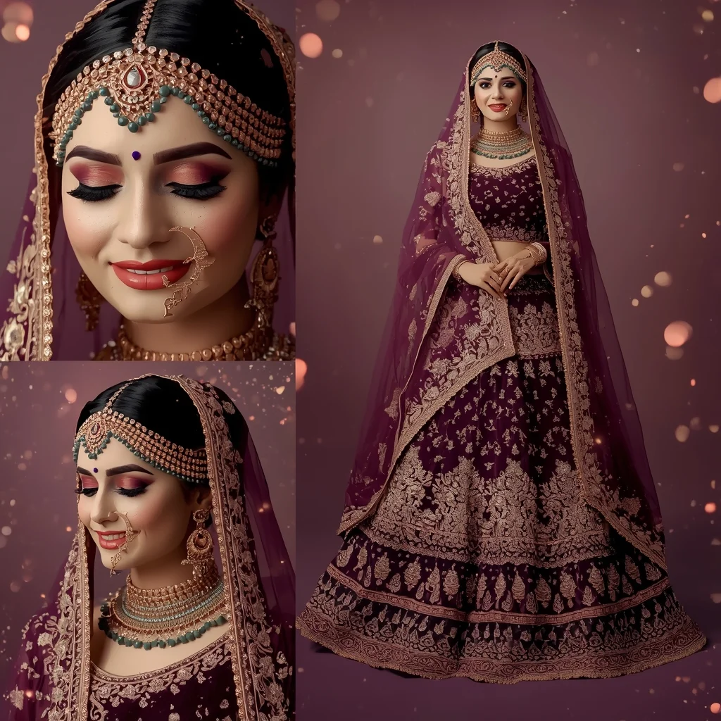Rich Plum Purple Bridal Lehenga Indian Bride Luxury Composition | Luxury Ai Prompt