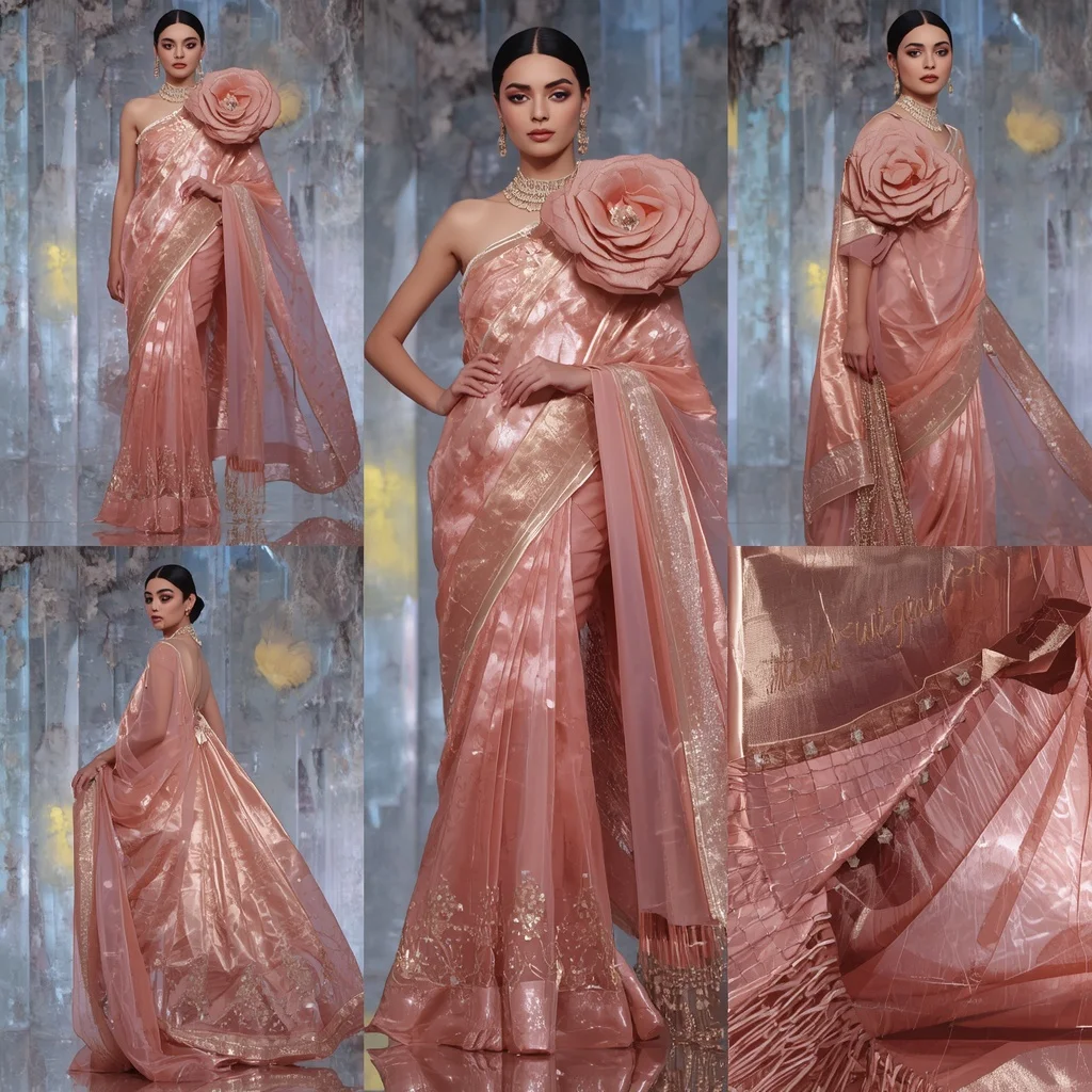 Rose Quartz Empire Saree with Illuminated Crystal Walls | Ultra Realistic Ai Prompt