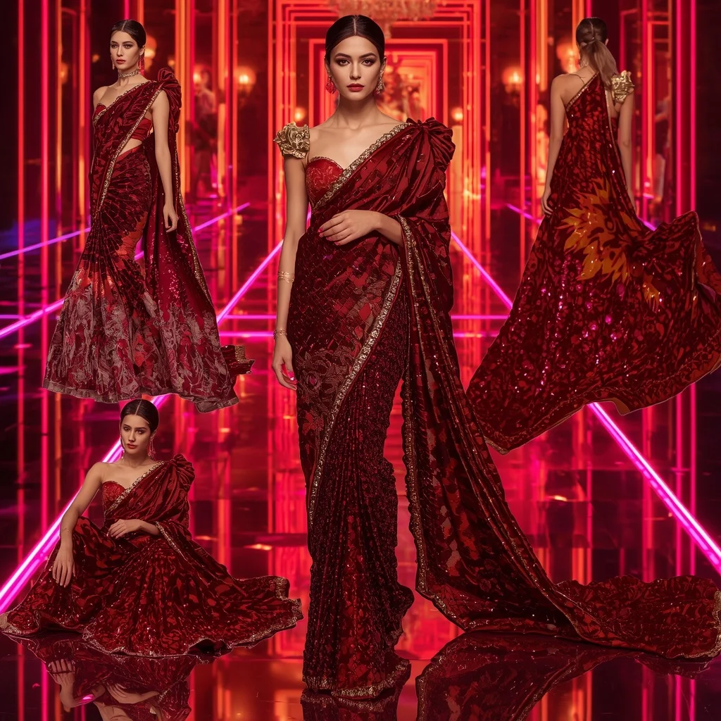 Royal Inferno Saree with Grand Holographic Palace | Ai Prompt