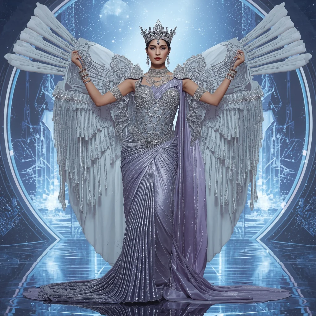 Silver Titan Crown Saree with Quantum Halo Celestial Dominion | Instagram Highlight Cover Ai Prompt