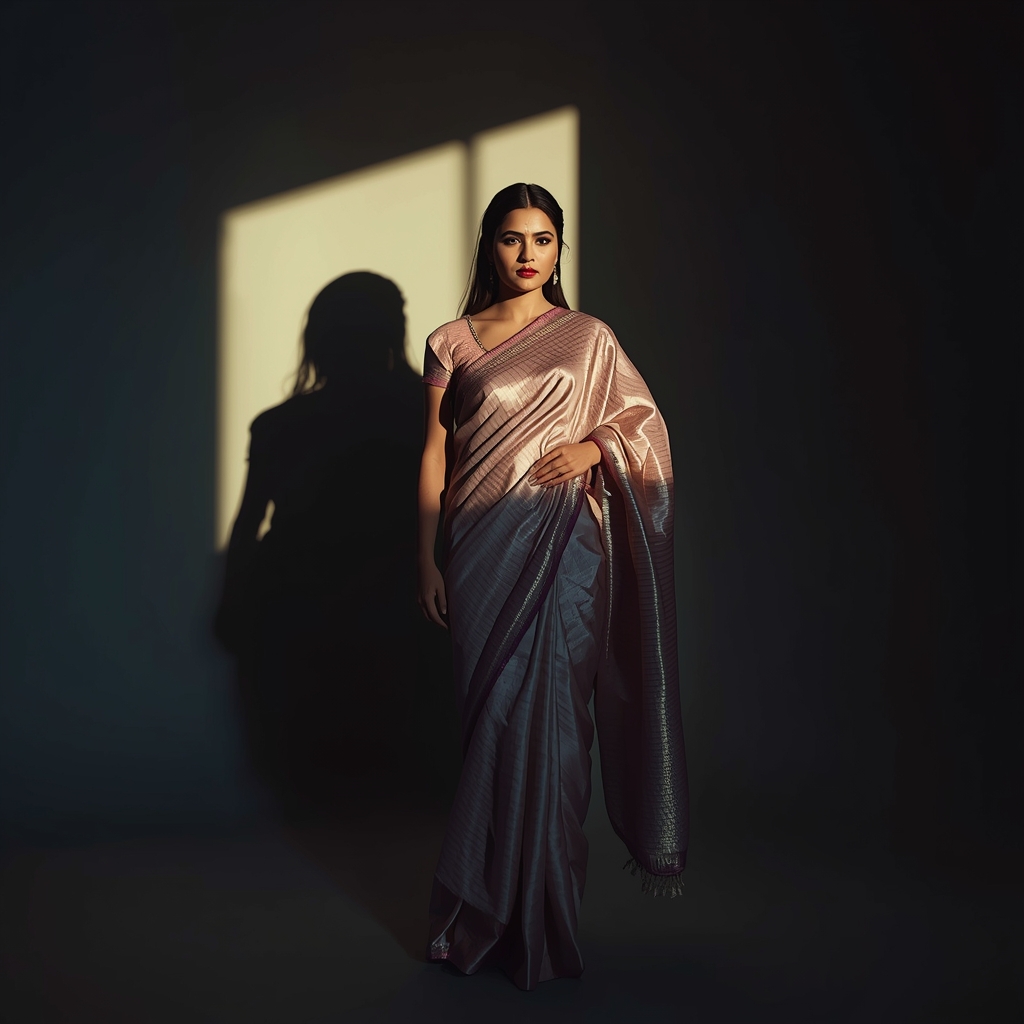 Stunning Indian Saree Shadow Light Contrast Image Prompt | Indian Girl Saree Ai Prompt 4k Realistic