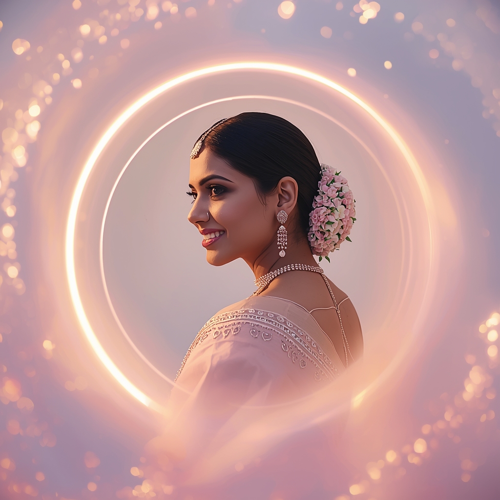 Twilight Pulse Halo Drift Pastel Saree Indian Woman Premium Composition | Modern Saree Ai Prompt