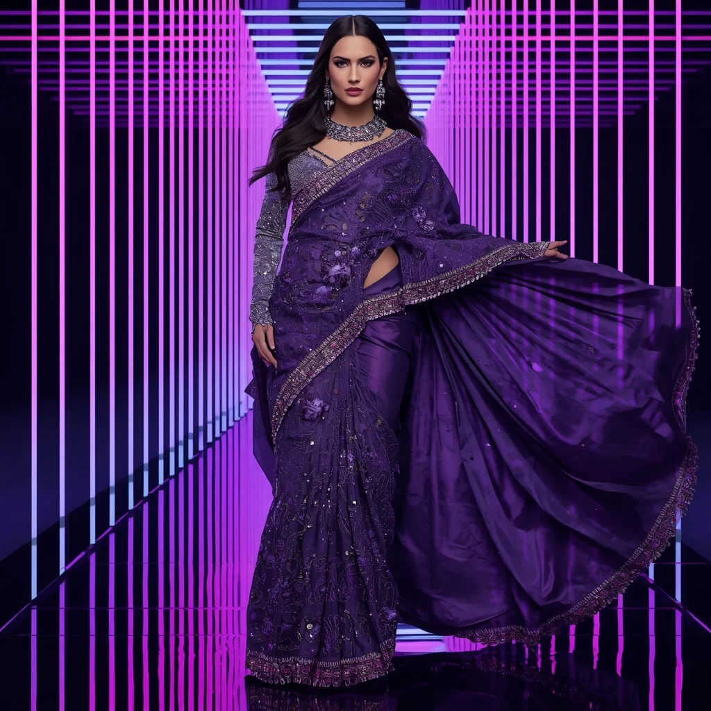 Violet Galaxy Mirror Saree with Prism Infinity Hall | Saree Prompt For Girls